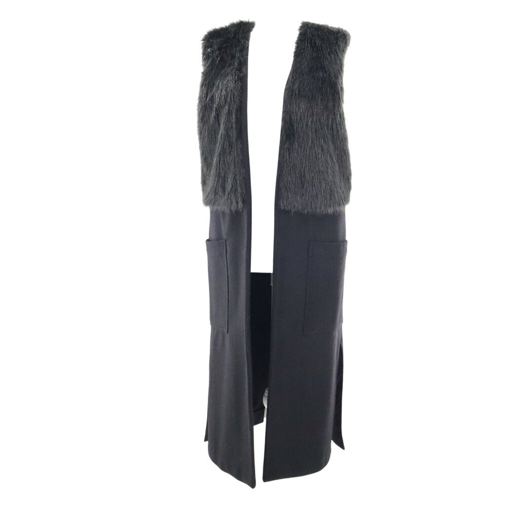 Trouve Wool Faux Fur Long Vest Womens XS Black Mob Wife‎ Old Money Quiet Luxury